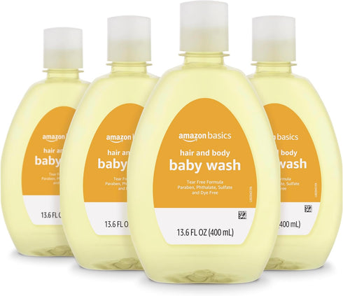 Amazon Basics Tear-Free Baby Hair and Body Wash - Lightly Scented, 13.60 Fl Oz (Pack of 4)