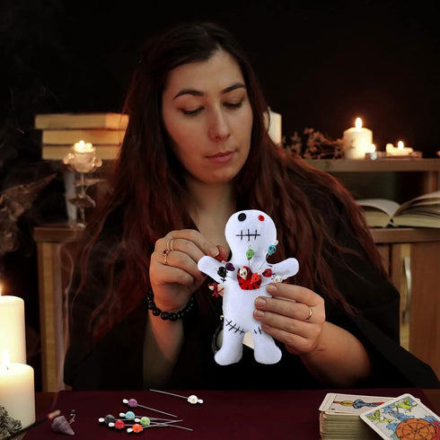 Kathfly 8 Pcs Voodoo Doll Set with Horror Doll, 7 Pcs Skull Pins, Creepy Dolls, Stress Relieving Toys