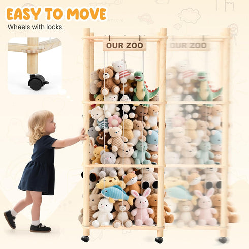 WORLDMX Stuffed Animal Zoo Organizer with Wheels Extra Large Plush Storage Cage, Stuffed Animal Holder & Stuffed Animal