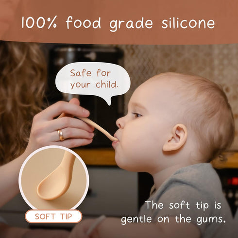 Moonkie Silicone Baby Spoons Set of 4, Bendable Feeding Utensils for 4+ Months