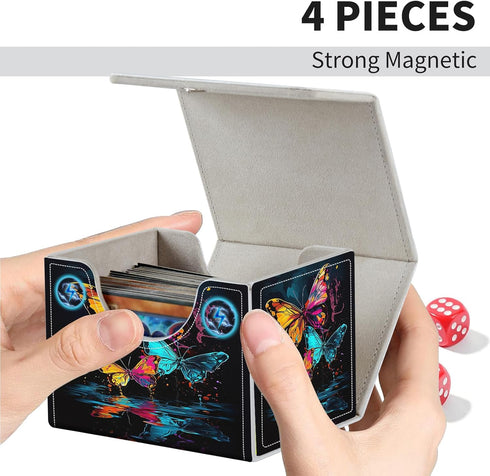Card Deck Box for MTG Cards, Strong Magnetic Storage Box for 100+ Single Sleeved Cards, Cute Rainbow Butterfly