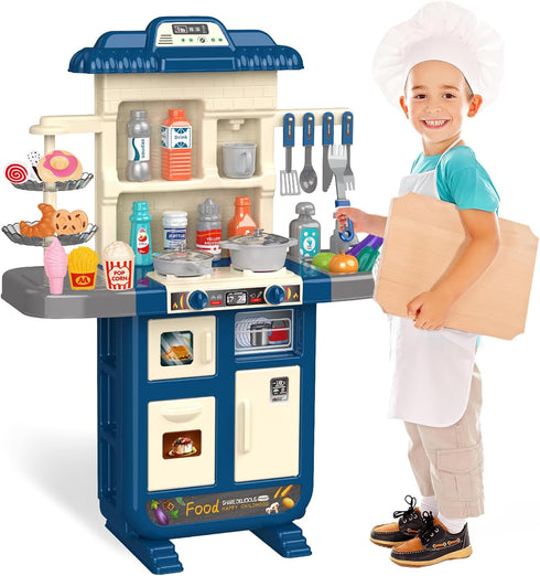 Playset 3-5 40+ Set 4-8, Doloowee Kids Kitchen - Kitchen Toy for Toddlers with Accessories, Toy Kitchen for Kids Ages