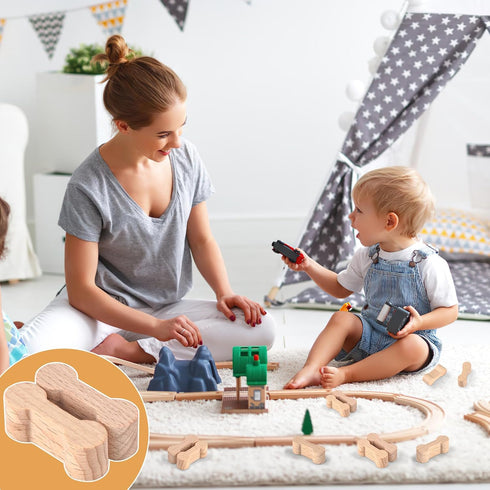 UOMTREO 25 Sets Pcs Wood Dog Bone Track Adapter, Train Track Pieces for Teens, Compatible with All Wooden Train Track