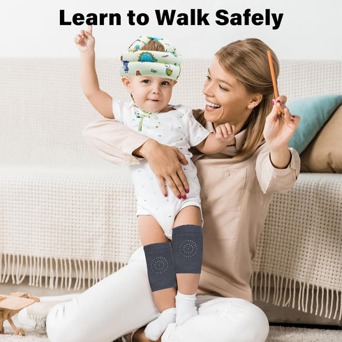 Adjustable Infant Baby Safety Helmet & 3 Pairs Knee Pads, Soft Cotton Cushion Toddler Protector Cap for Crawling,