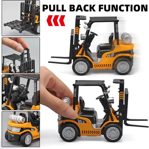 NOVAFUSION 3 Forklift Toys for Kids Construction Truck Forklift,Metal DieCast Forklift Toy,Pull Back Fork Lift Toy