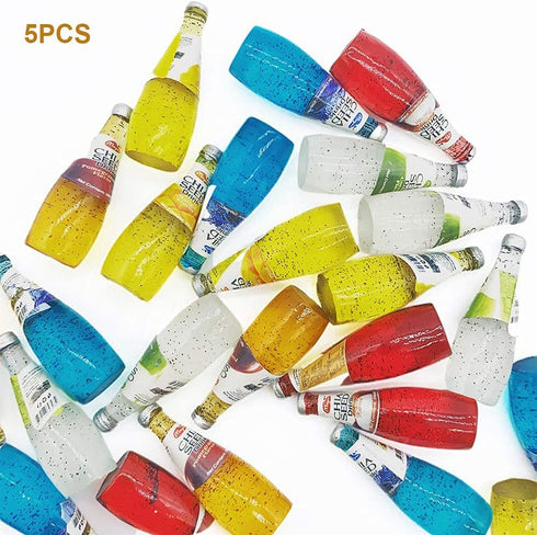 Dollhouse Kitchen Accessories Food, 1:12 Scale Miniature Beverage Bottles for Table Decoration (Five Drinks)