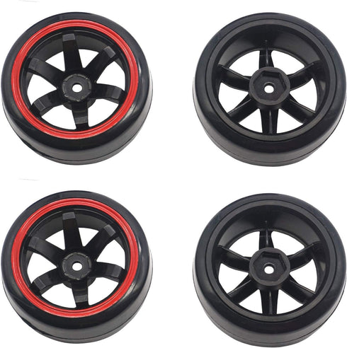 4Pack ShareGoo OD 2.44" RC Drift Tires Set, Hard Plastic Tyres & Wheel Rims for 1/10 On-Road Racing