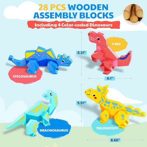 1-3, Playset, JoyCat Magnetic Wooden Dinosaur Building Toys for Toddlers Build and Take Apart Dino Montessori STEM Fine
