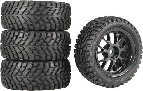 4PCS 76mm/2.99inch RC Rally Car Tyres, 12mm Hex Hub Rubber Tires & Plastic Wheel Rims for 1/10 RC Touring Car Buggy