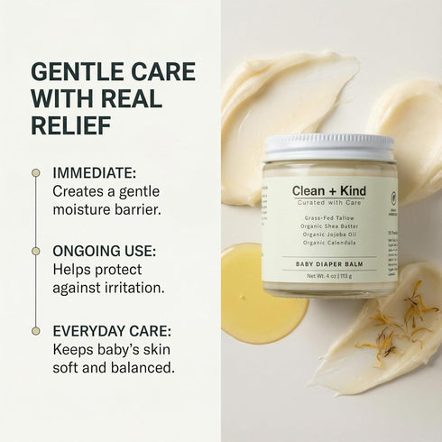 4 oz Organic Diaper Balm Baby Diaper Rash Cream Soothes & Protects Sensitive Skin with Grass-Fed Tallow, Shea Butter