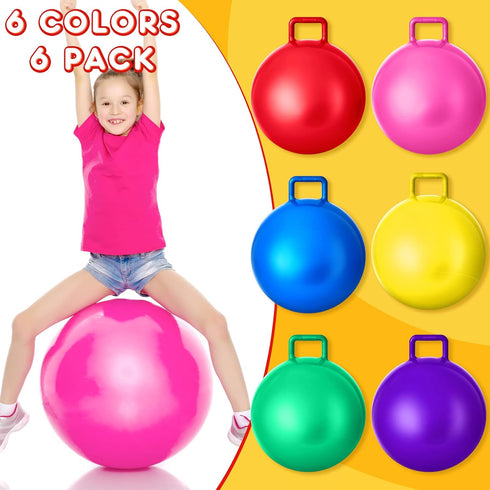 Lewtemi 6 Pcs Hopper Ball - 22 Inch Inflatable Jumping Hopping Ball with Handle and Air Pump for Kids Outdoor Games