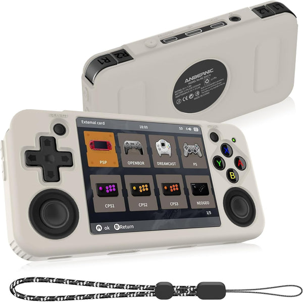 Compatible with RG35XX H Retro Handheld Game Console: Soft Silicone Protective Case with Lanyard, White
