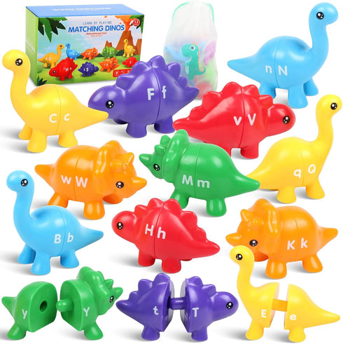 Dinosaur Letters Matching Game, 26 Double-Sided ABC Alphabet Match, Montessori Educational Toy for Kids 1-5 Years
