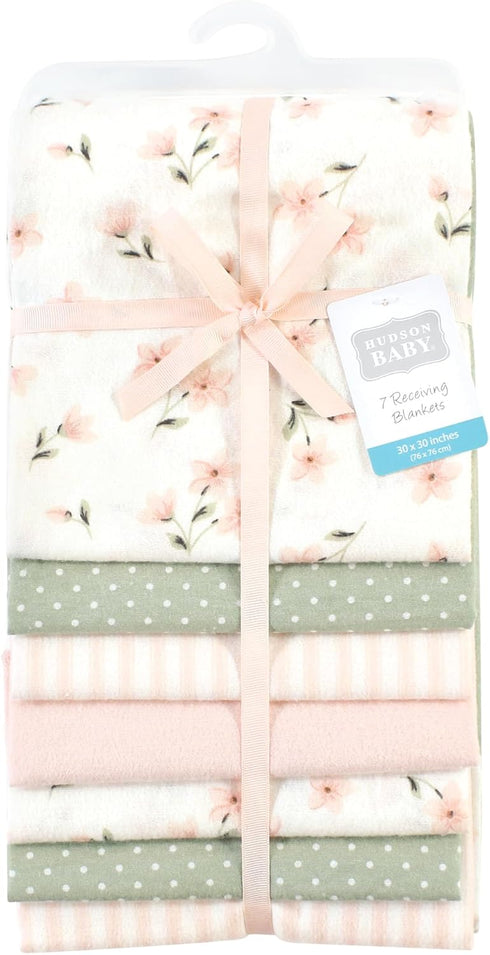 (Pack 2) Hudson Baby Unisex Baby Cotton Flannel Receiving Blankets Bundle, Pink Dainty Floral, One Size