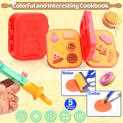 Play Color Dough Tools Set: Deluxe 41PCS Kitchen Creations Accessories Kit with 12 Cans Dough