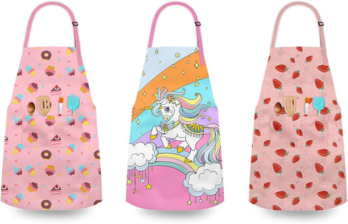 Kids Aprons for Girls, Toddler Aprons with Pockets for Cooking, Baking, Crafting, Adjustable for Art and Gardening
