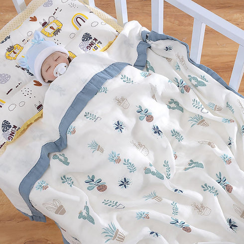 Muslin Soft Swaddle Blankets, Baby Quilt for Boy Girl Toddler Daycare, 43X45 inches (Potted Plant)