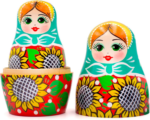 AEVVV Russian Nesting Dolls Set of 7 pcs - Matryoshka Dolls in Sunflower Sundress for Women