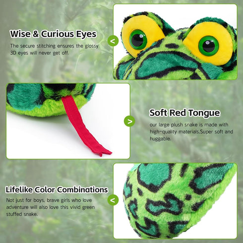 98 Inch MaoGoLan Giant Snake Stuffed Animal Long Snake Plush, Green Boa Constrictor Plush Toy for Kids, Teens, Cuddly