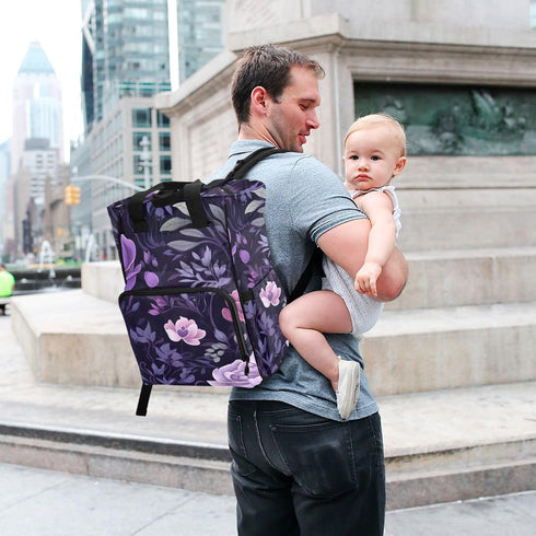 SPRIPORT Backpack Leaves Purple Florals Beautiful Diaper Bag for Baby Boys Girls Multifunction Travel Tote