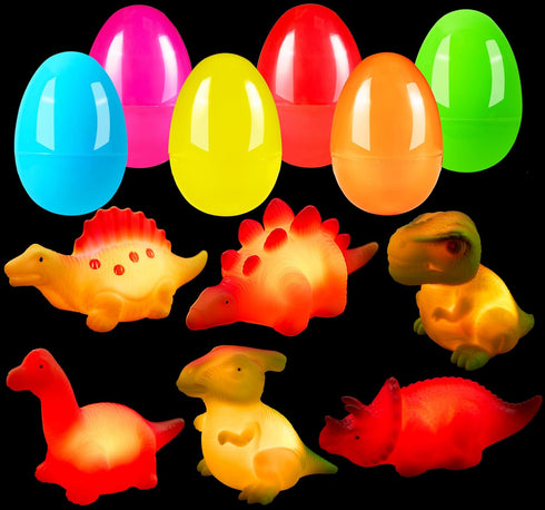 6 3+ JOYIN Pcs Prefilled Easter Eggs with Floating Dinosaur Light-up Bath Toys, Luminous Bathtub Toys for Kids Easter