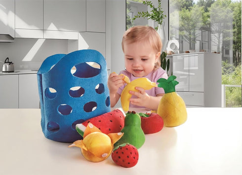 Hape Toddler Fruit Basket | Soft Pretend Food Playset for Kids Includes Banana, Apple, Pineapple, Orange and More