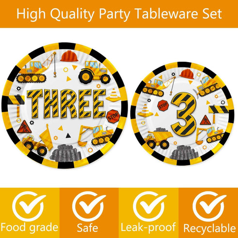 118 3rd 3rd Pcs Construction Birthday Decor Construction Three Years Old Paper Dinner Plates Napkins Forks Cups