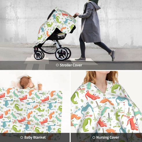 Personalized Car Seat Covers for Babies Boys, Customized Dinosaur Baby Carseat Cover with Name, Custom Baby Carrier