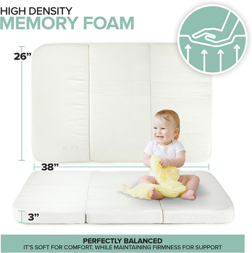 3" Pack Foldable Travel n Play Mattress Pad with Bag, Waterproof Portable Mini Crib Mattresses, Baby Bed Playpen Memory
