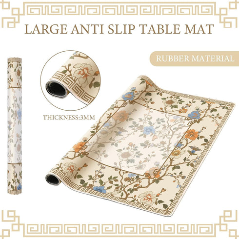 Sonwyoung 22 Inch Set Mini Chinoiserie Mahjong Mat for Travel Beige and White Floral Mahjong Mat Cute Small Domino