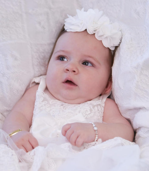 Cherished Moments "Petals" Keepsake Headband for Christenings, Baptism, and Baby Blessings (Ivory)
