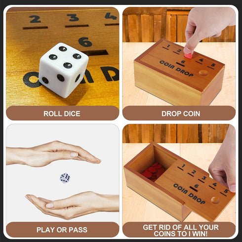 Juegoal Coin Drop Set - Pennies Dice Games for Kids and Adults, Wooden Tabletop Board Game for 2-6 Players