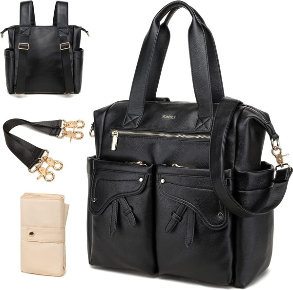 Yomiky Leather Diaper Bag Backpack, Diaper Bag Tote Travel Tote Bags with Large