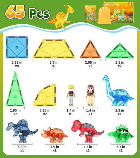 3-5 4-8 8-12 5-7 Magnetic Tiles Dinosaurs Magnet Building Blocks Toys for Kids Ages Creative Animals Educational Stack