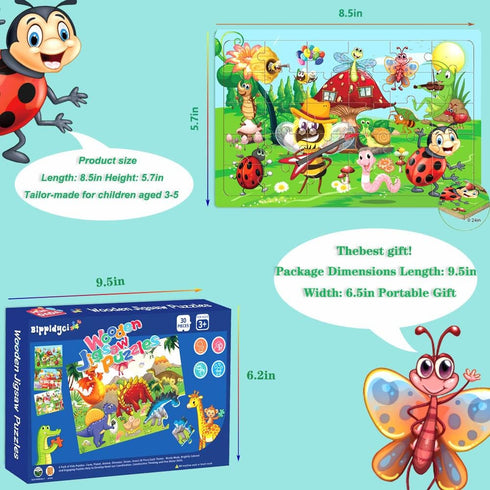 Wooden Jigsaw Puzzles for Kids Ages 3-5 - 30 Piece Colorful Educational Puzzles for Boys and Girls