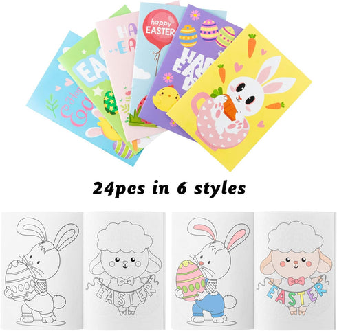 24pcs WATINC Easter Coloring Books, DIY Art Book with Bunny Easter Egg Chick Pattern, Creativity Color Booklet