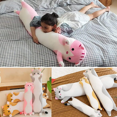 Giant Cat Pillow Plush, Gray 110cm/43.3inch, Cuddly Soft Cartoon Kitty Sleeping Hugging Doll Toy for Kids
