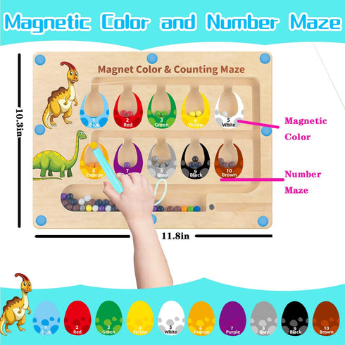 HONGID Dinosaur Toys, Magnetic Color and Number Maze Montessori Toys for 2-5 Year Olds, Educational Sensory Toys