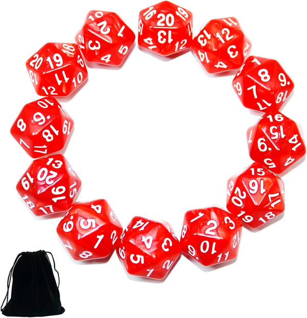 SmartDealsPro 12-Pack 20 Sided Dice D20 Pearl Large Polyhedral Spin Down Dice