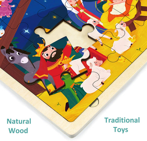 Nativity Scene Kids 24 Piece Puzzle for 3 Year Old, Unique Shape Christmas Wooden Jigsaw for Toddlers