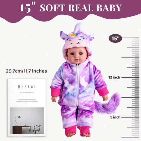 15-Inch 4 5 6 7 8 9 BABESIDE Baby Doll Girl - Realistic Baby Doll with Blue Eyes, Soft Body in Unicorn Outfit Life Like