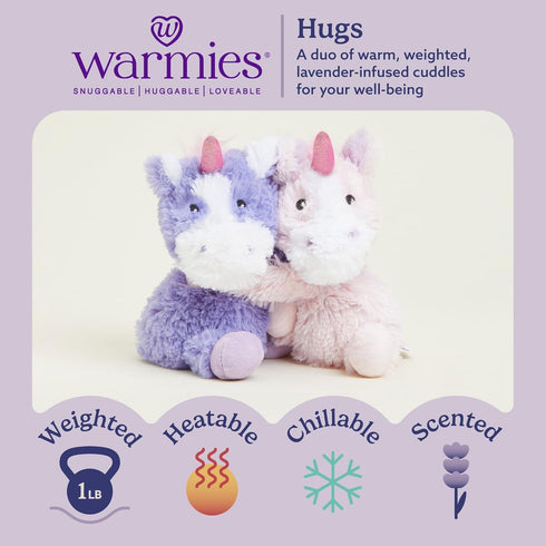 warmies Hugs Duo, Microwavable & Weighted Stuffed Animals, Unicorn - Heated Stuffed Animal Plushie for Warmth & Comfort