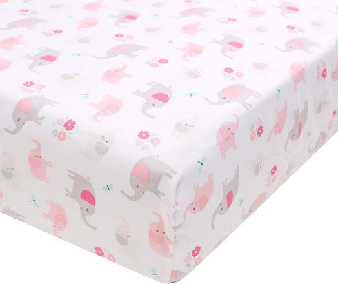 JAHbaby 3 Set Set PCs Pink Embroidery Elephant Nursery Crib Bedding Quilt Fitted Sheet Skirt Baby Girl Elephant Themed