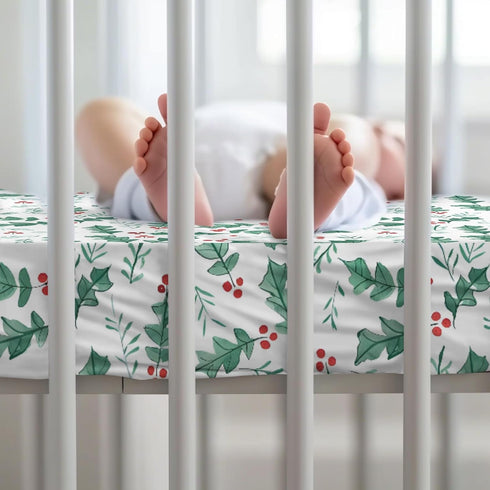KuphiL10C Mattress-28x52 Watercolor Christmas Leaves Winter Holiday Pattern Baby Sheets for Crib, Unisex Christmas