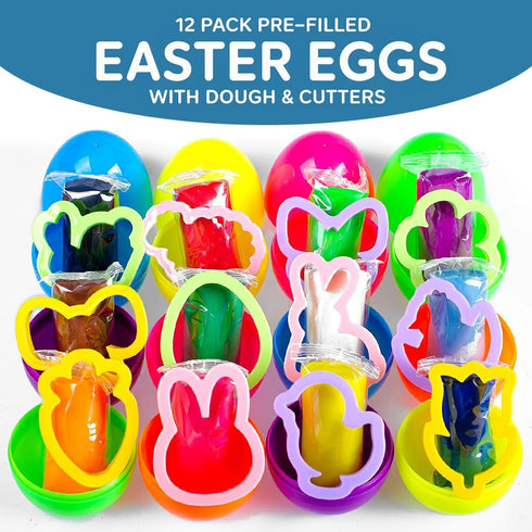 Waybla 12-Pack Prefilled Easter Eggs with Modeling Dough & Easter-Shaped Cutters, Non-Candy Easter Gift Easter Basket