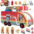 Nene Toys Wooden Fire Truck Toy Set FSC Fire Engine with Rotating