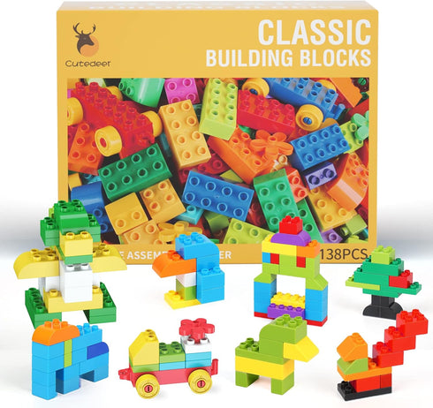 Cutedeer 138 Piece Building Blocks for Kids - Classic Big Bricks Set Compatible with All Major Brands, STEM Toys with