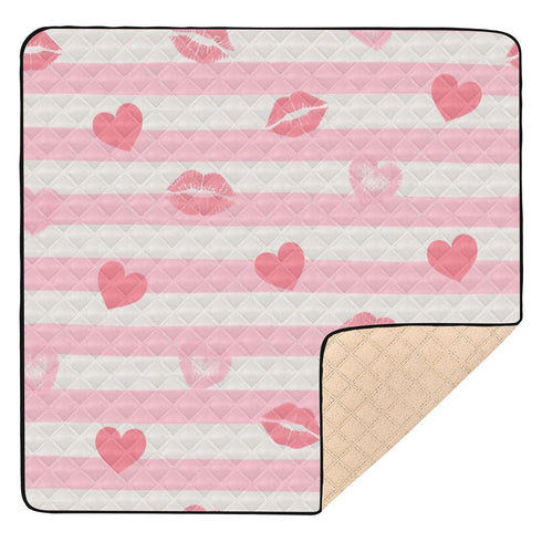 EtherSpher Pink White Stripes Heart Lip Love Large Non-Slip Baby Floor Play mat