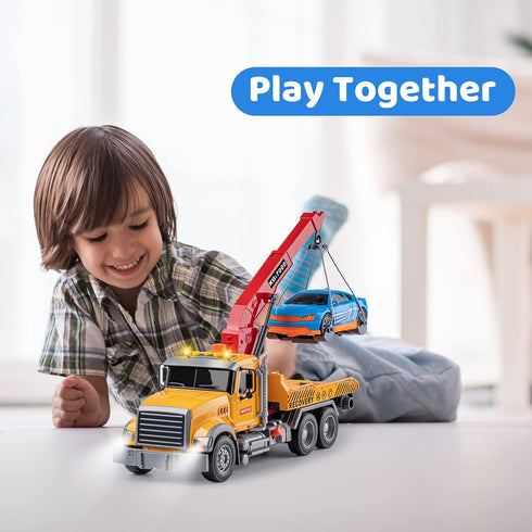 haomsj Big Tow Trucks Toy with Hook and Car for Boys, Pull Back Truck Toys with Light and Sound (1:18 Plastic)