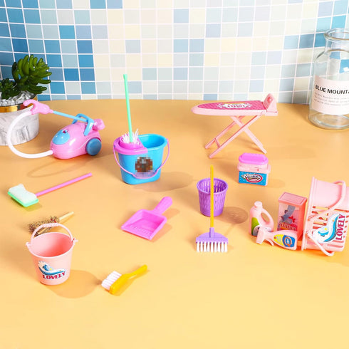 18 ONEST Pieces Doll Housework Cleaning Supplies Miniature Mini Dollhouse Accessories Dollhouse Furniture Decoration